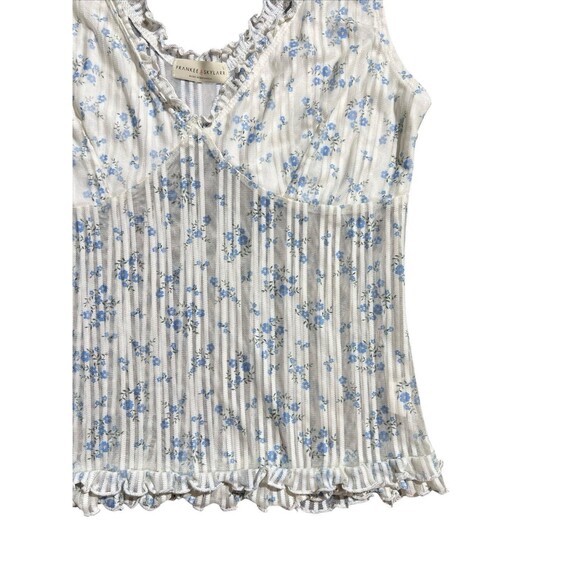 Frankee & Skylarr Cottagecore Floral Ruffle Trim Sheer Cami Top White Blue Sz L - Picture 2 of 10
